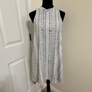 Lush Womens Small White Black Geometric Tribal Print Mock Neck Shift Dress
